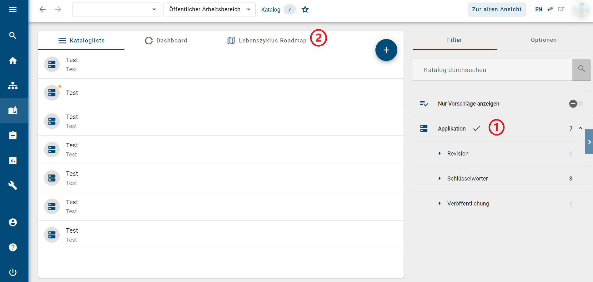 Der Screenshot zeigt die Oberfläche um die Roadmap zu öffnen.