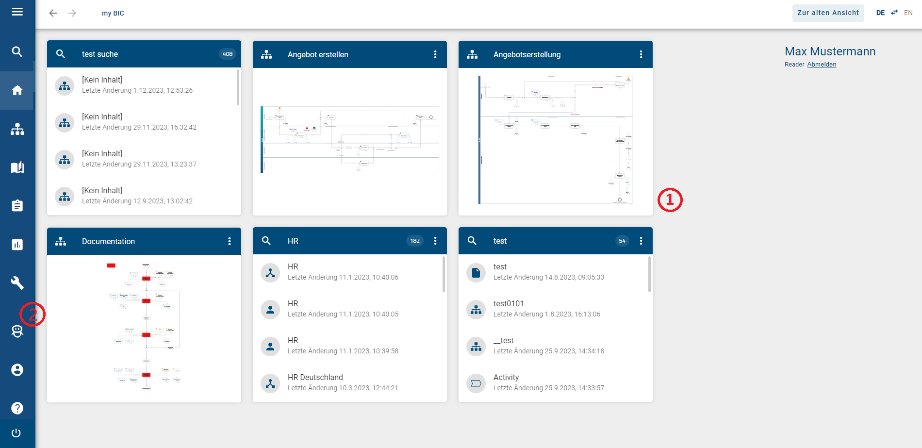Hier wird der Willkommensbildschirm der neuen Benutzeroberfläche angezeigt.