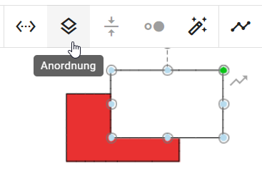Dieser Screenshot zeigt die Schaltfläche "Anordnung" in der Menüleiste und zwei sich überschneidende Symbole.