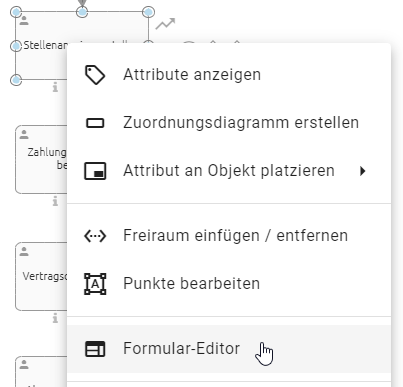 Hier ist das Kontextmenü einer Aktivität mit dem Eintrag "Öffne Formular-Editor" abgebildet.
