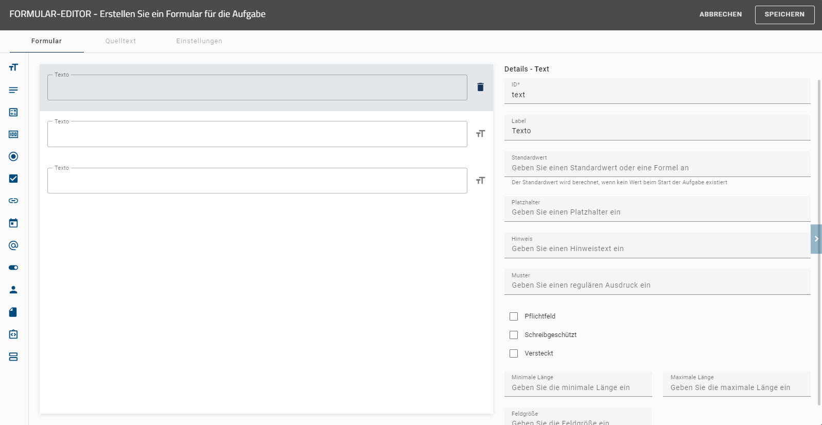 Der hier aufgeführte Screenshot zeigt den Formular-Editor.