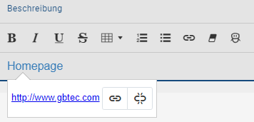 Hier ist eine Beschreibung mit Link gezeigt. Der Titel wurde selektiert, sodass das Pop-up angezeigt wird.