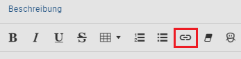 Hier werden die Icons für die Formatierung der Beschreibung gezeigt, wobei die Verlinkung hervorgehoben ist.