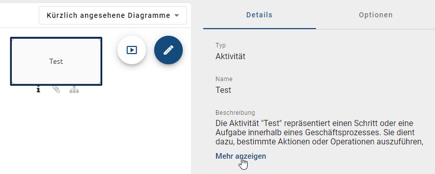 Dieser Screenshot zeigt die "Mehr anzeigen" Funktion von Beschreibungen.