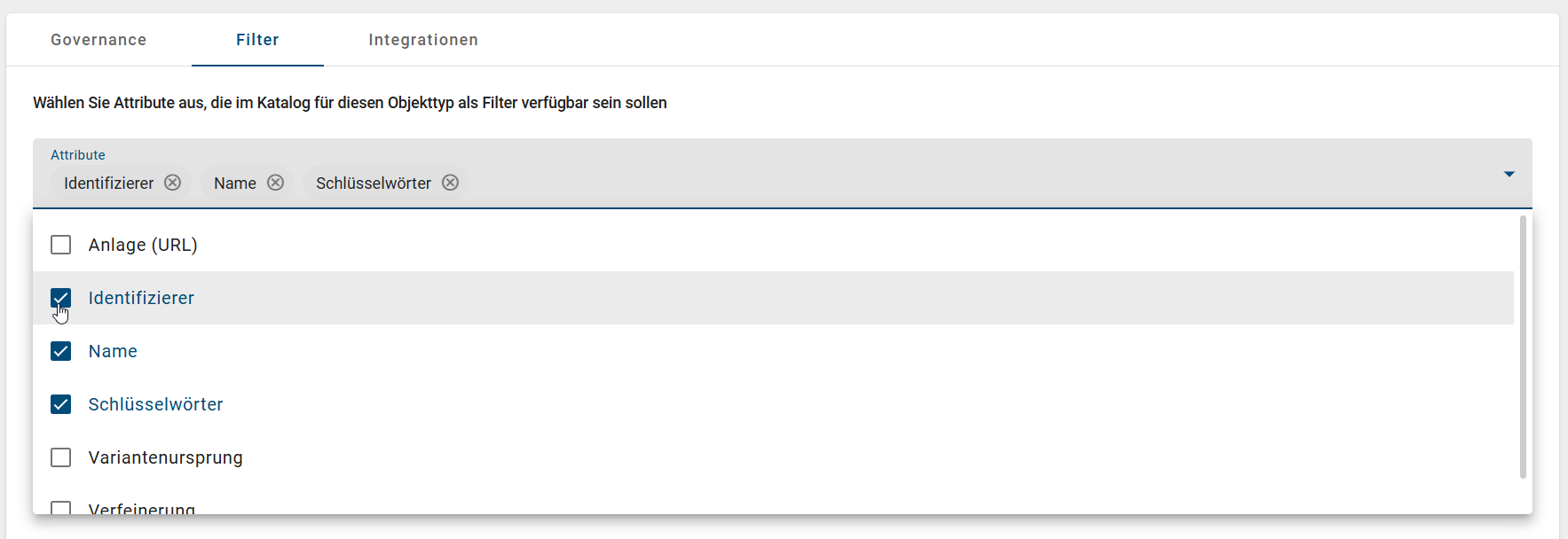 Der Screenshot zeigt eine Detalübersicht über den jeweiligen Objekttypen.