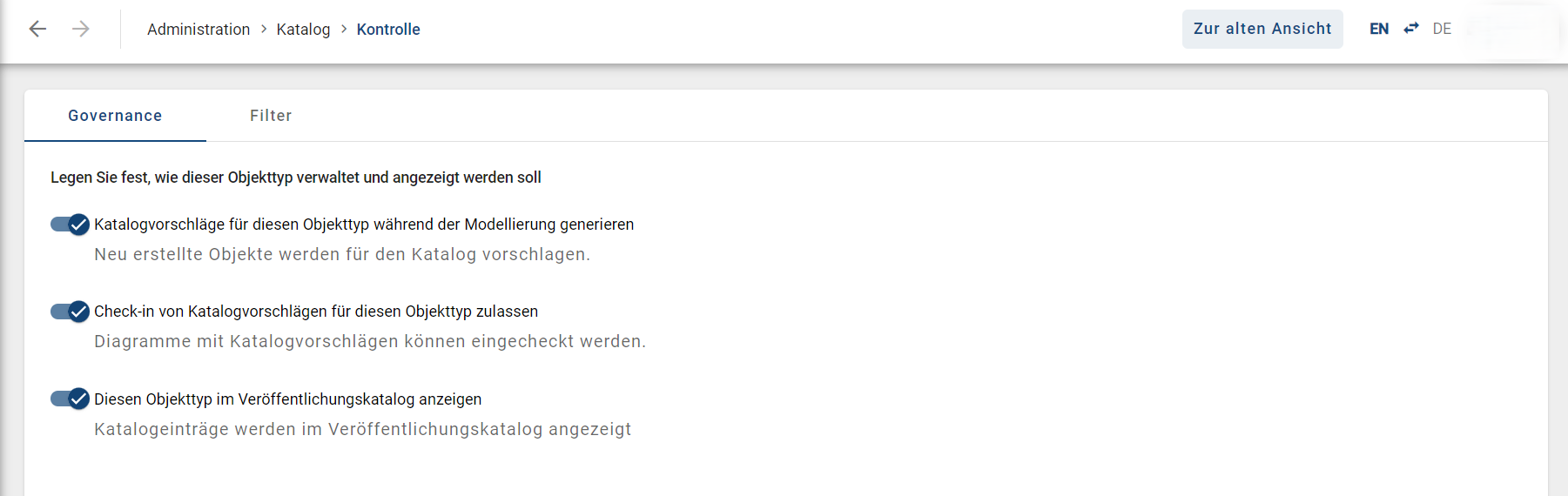 Der Screenshot zeigt eine Detalübersicht über den jeweiligen Objekttypen.