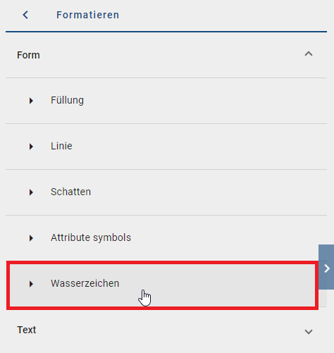 In diesem Screenshot wird die Option "Wasserzeichen" in der Formatierungsleiste hervorgehoben.