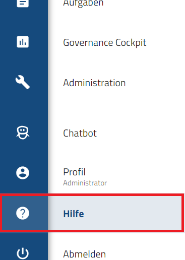 Hier wird der Menüpunkt "Hilfe" und seine Optionen gezeigt.