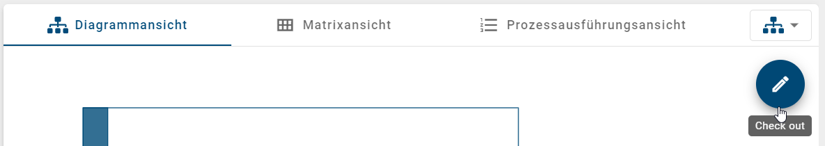 Der Screenshot zeigt den Auschecken-Button in der rechten oberen Ecke eines Diagramms.
