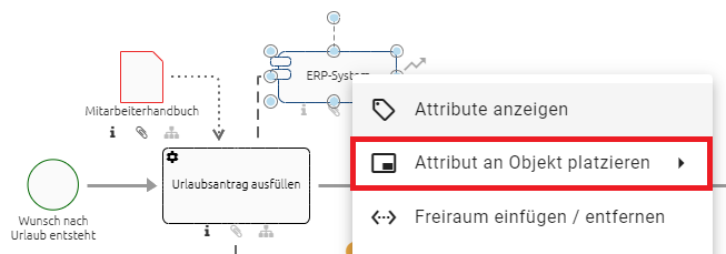 Hier wird die Schaltfläche "Attribut an Objekt platzieren" im Kontextmenü eines Objekts angezeigt.