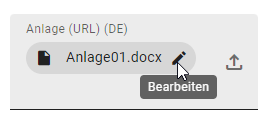 Dieser Screenshot zeigt die "Bearbeiten" Funktion von Anlagen (URL).