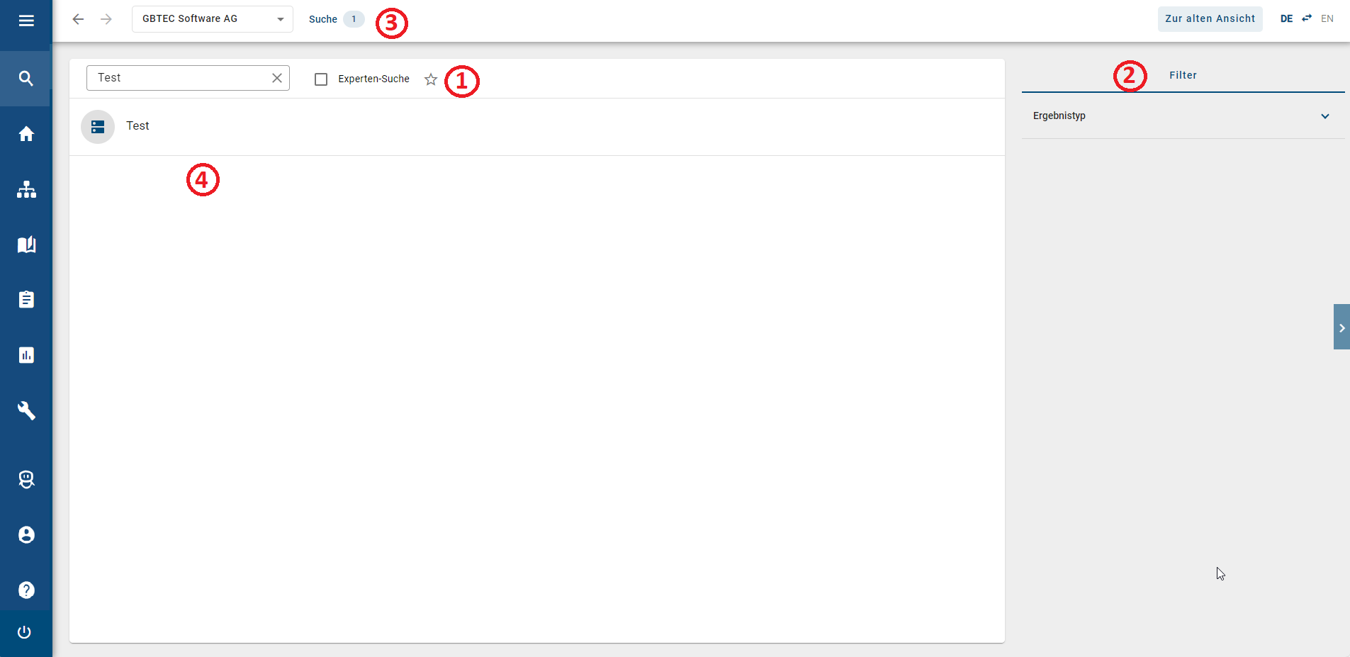Hier wird die Suche in der neuen Benutzeroberfläche angezeigt.