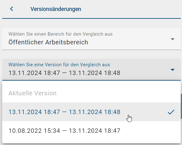 Der Screenshot zeigt Ihnen ein Dropdown-Menü, in der Sie die Möglichkeit haben eine bestimmte archivierte Version auszuwählen.