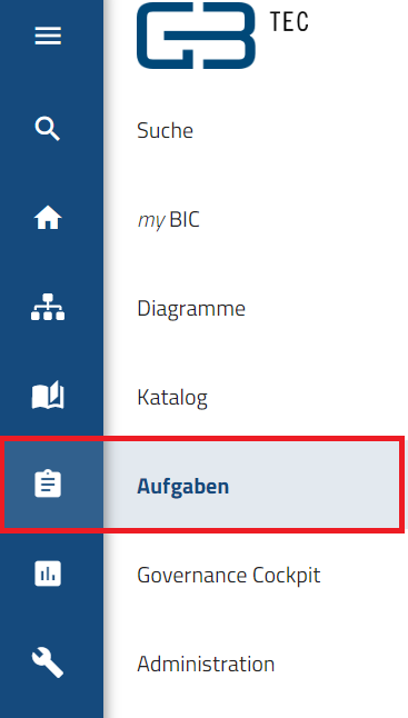 Die Schaltfläche "Aufgaben" wird hier in der Seitenleiste ausgewählt.