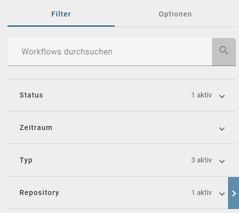 In diesem Screenshot sind alle Filter zugeklappt mit den jeweiligen Zählstand der einzelnen Kriterien gezeigt.