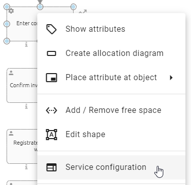 This screenshot shows the context menu of a service activity with the "Open configuration" option.