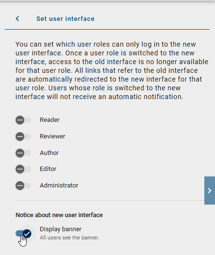 The screenshot shows the option to control the UI banner centrally.