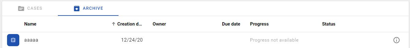 The screenshot shows the archive of the case list.