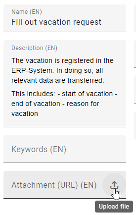Here the button to upload a file in translation mode is displayed.