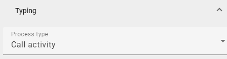 The screenshot shows the attribute "process type" of an activity with the chosen option "call activity".