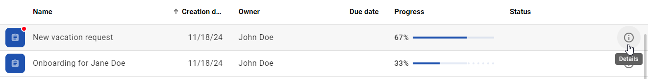 This screenshot shows the function "Detail" within the entry of a case.