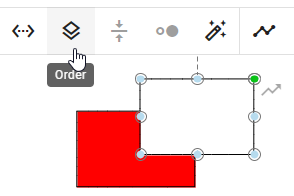 The screenshot shows the "Order" button in the menu bar and two overlapping symbols.