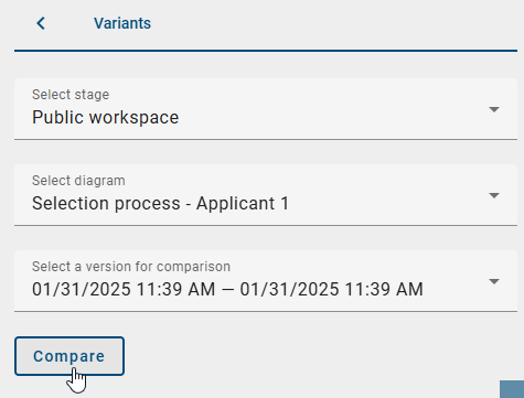 The screenshot shows the selected options with the option "Compare".