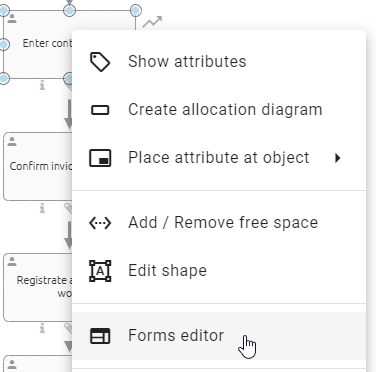The context menu of an activity with the entry "Open form editor" is shown here.