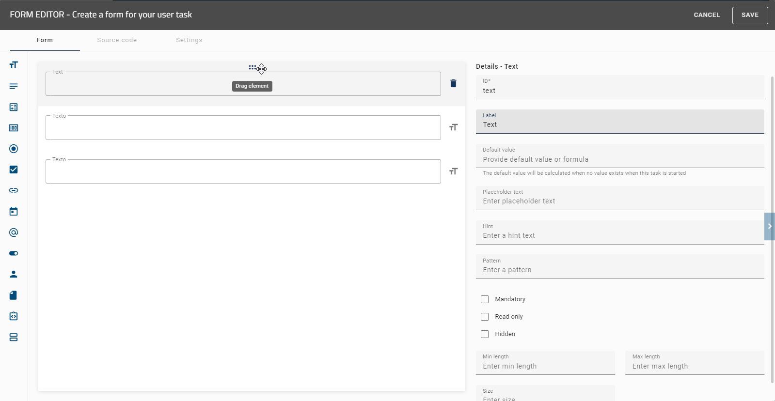 The screenshot which is displayed here shows the form editor.