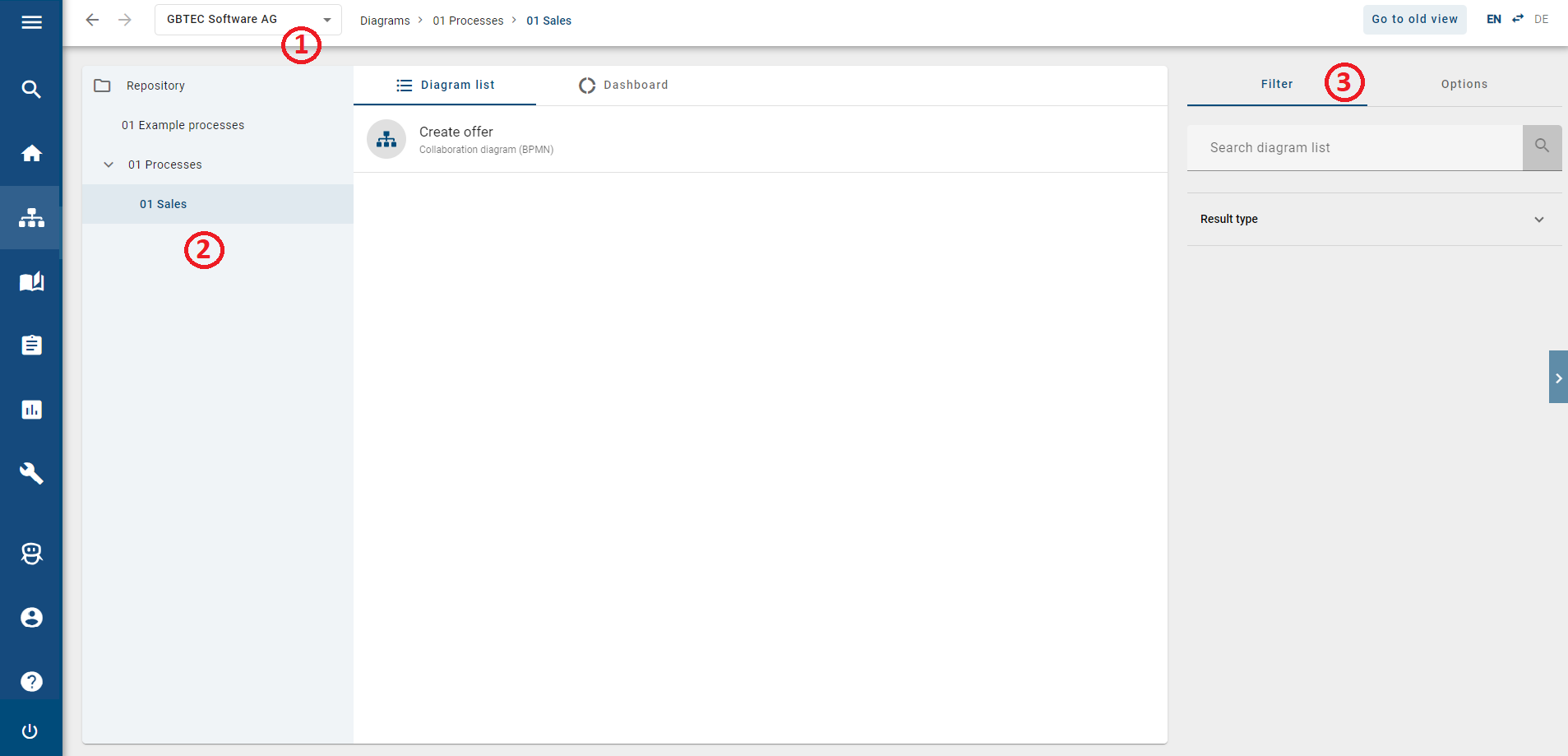 Here, the "Diagrams" section in the new user interface is displayed.