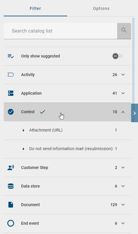 This screenshot illustrates the click on a catalog filter listed in the Explorer.