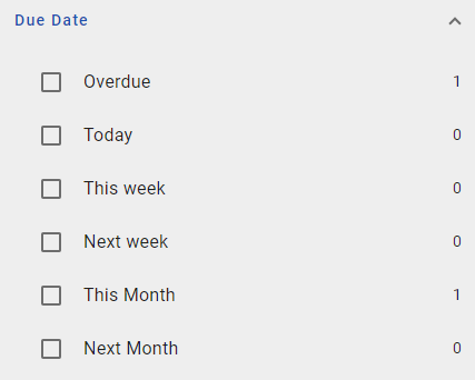 The Screenshot shows the filter option by due date.