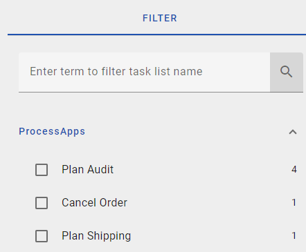 The screenshot shows the ProcessApps filter options.