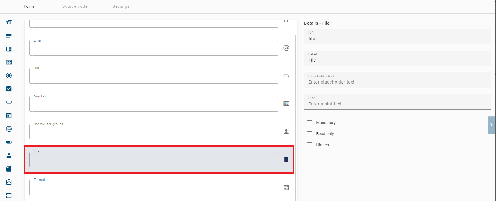 The screenshot shows the detail page of the attachment form.
