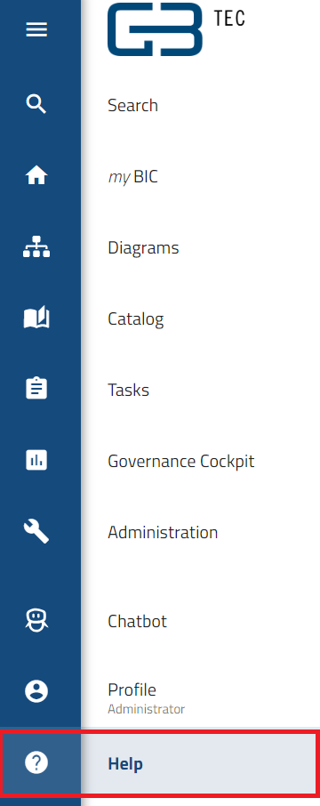 Here the menu item "Help" is shown.