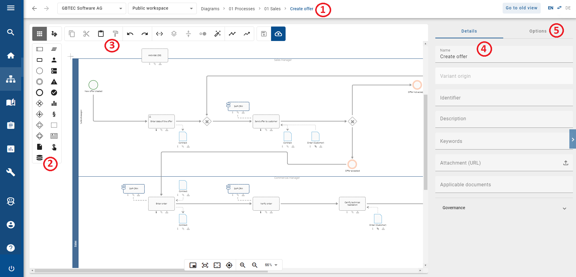 Here, the modeling area is displayed in the new user interface.