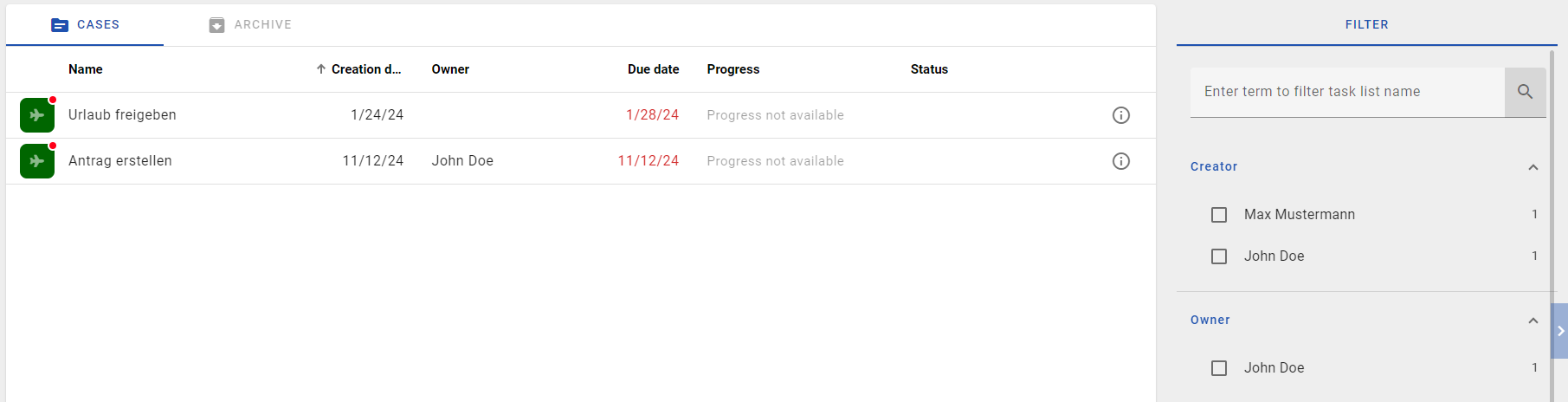 The area "My cases" is shown here.