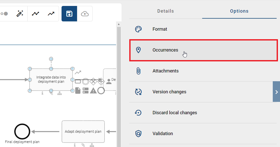 The "Show occurrences" button of the context menu of an object is displayed here.
