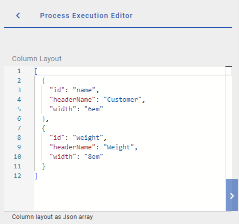 The screenshot shows the "ProcessApp Quick Editor" with the column layout.