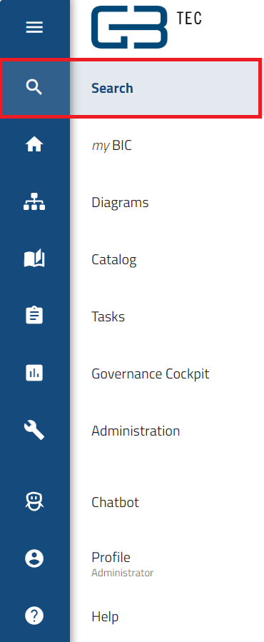 Here, the "Search" button of the menu is shown.