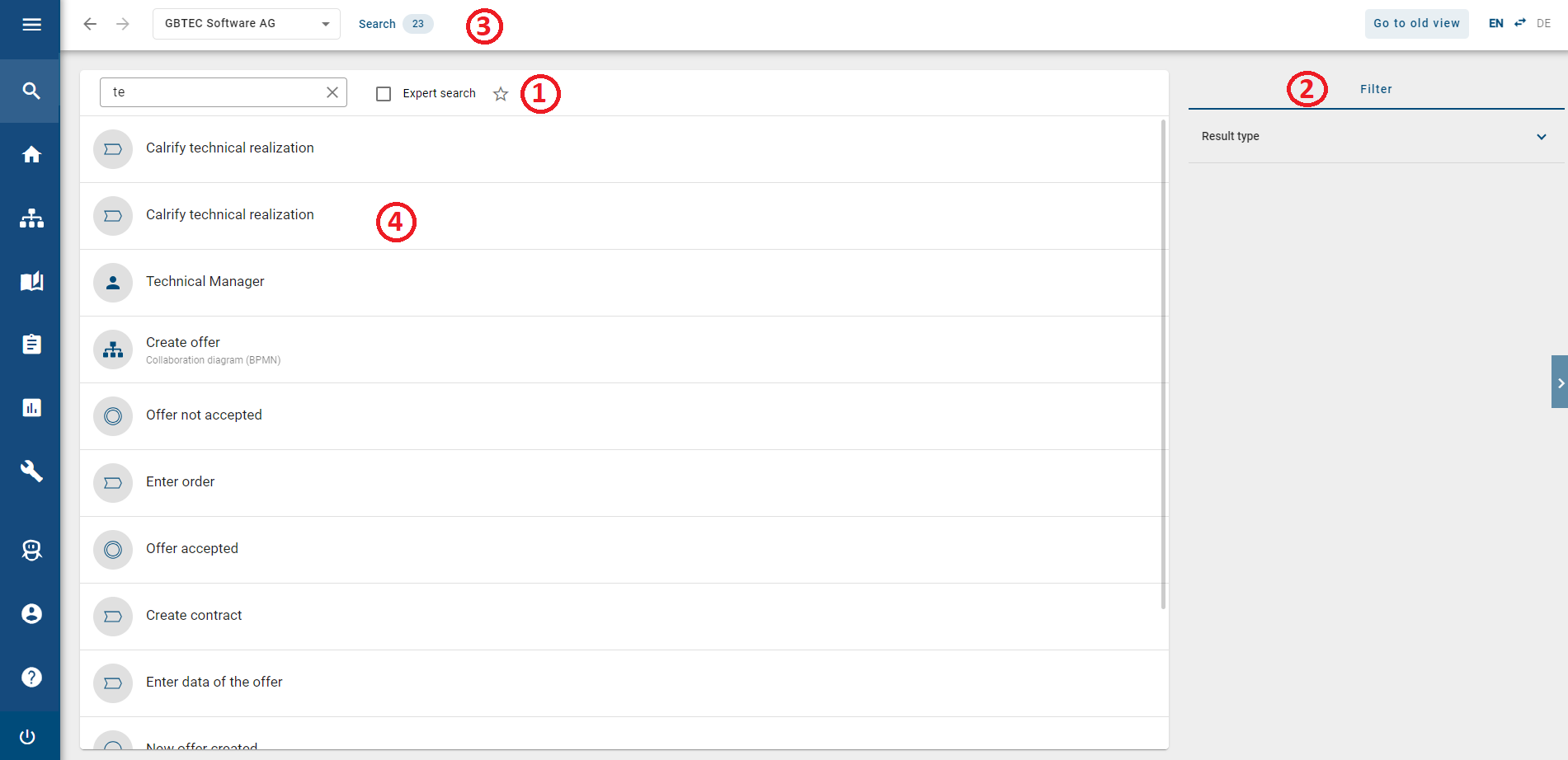 Here, the search is displayed in the new user interface.