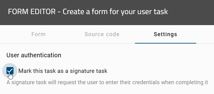 The screenshot shows the page settings of the user form editor.