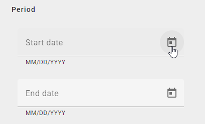 This screenshot displays the calendar icon of the filter "start date".
