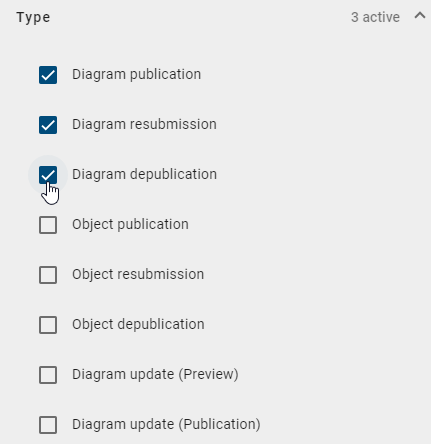 This screenshot shows the filter of the criteria "Type".
