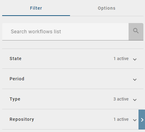 This screenshot displays all filter closed with the respective counts of the individual criteria.