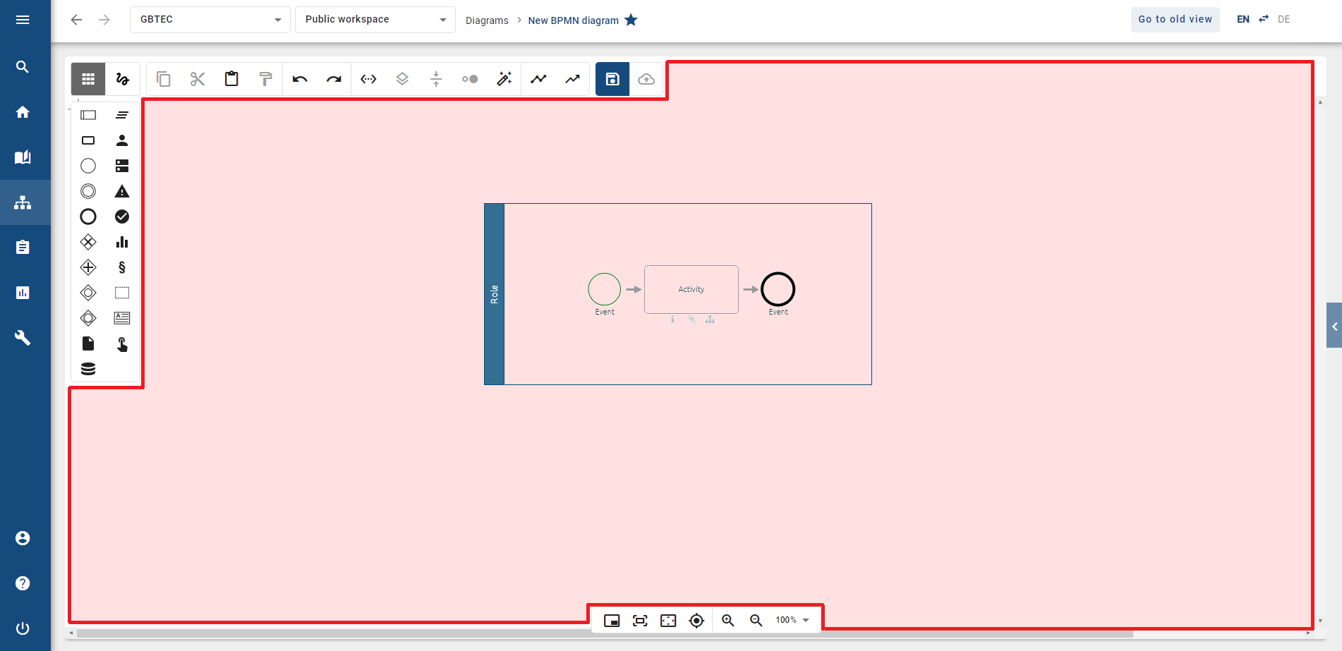 This screenshot shows the different zoom areas Explorer or menu bar and diagram.