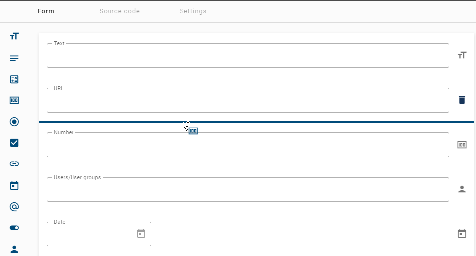 The screenshot that is displayed here shows how to add a new form field via drag & drop.