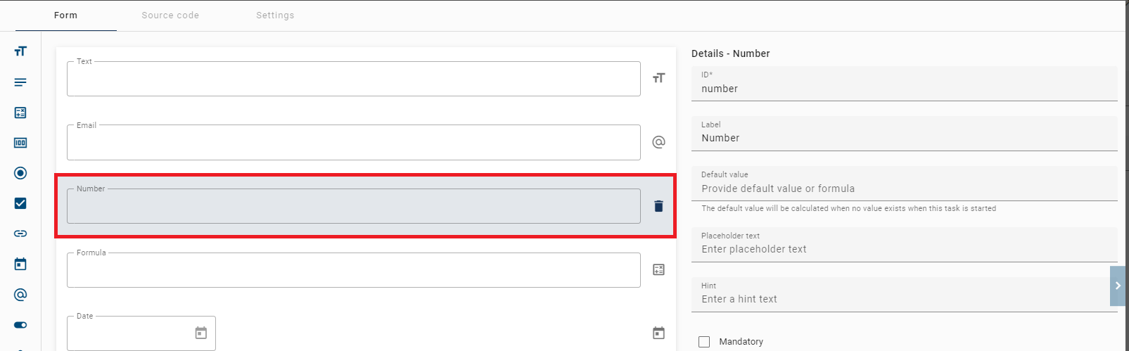 The screenshot which is displayed here shows the detail page of the number form.
