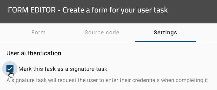 The screenshot shows the page settings of the user form editor.